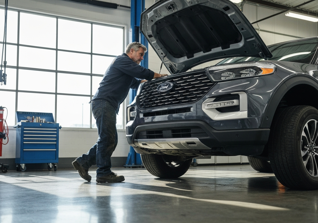 Mechanic working on 2025 Ford Explorer