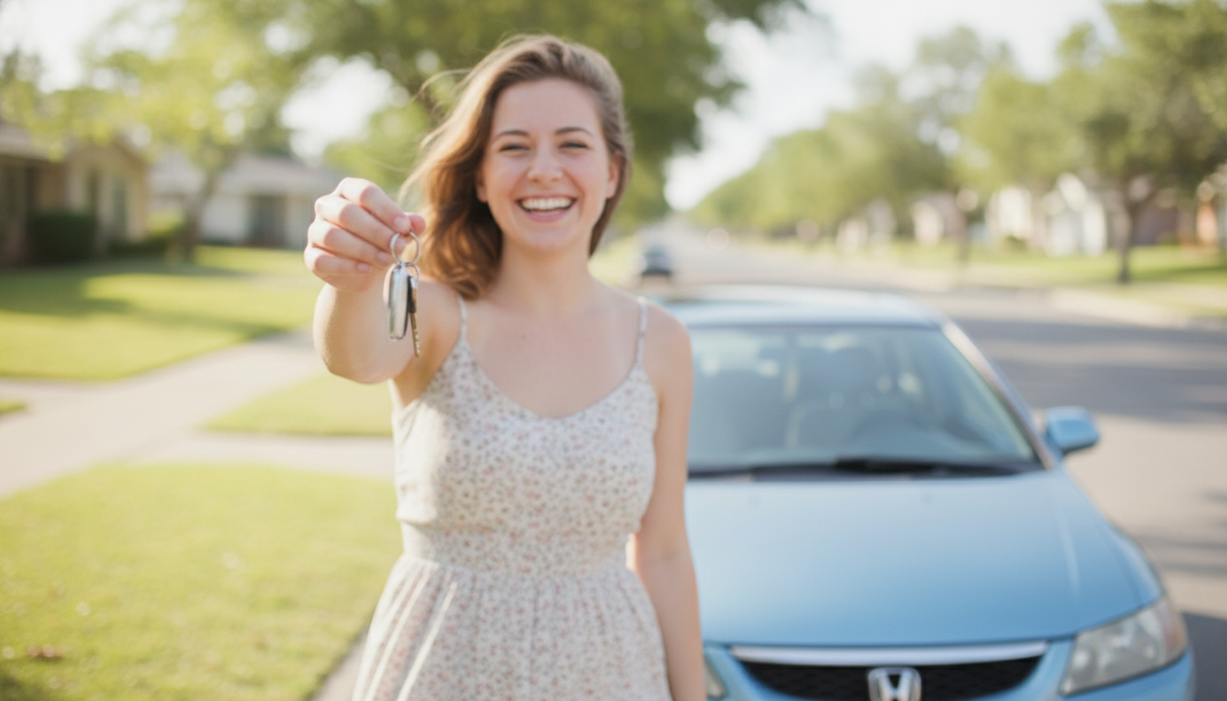 Happy buyer with the keys to an affordable used car